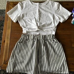 SHEIN White Top with Black and White Striped Shorts
